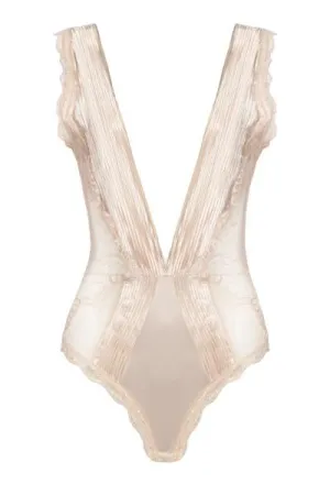 Silver Peony - Nicolette Plunge Pleated Neckline Teddy - Size